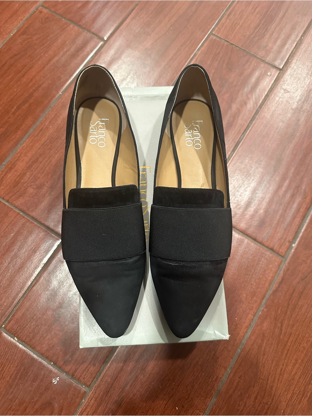 Franco Sarto Black Pointed Toe Slip-On Loafers